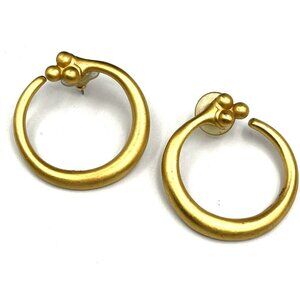 Vintage 80s Liz Claiborne Matte Gold Hoop Pierced Earrings 1.5"